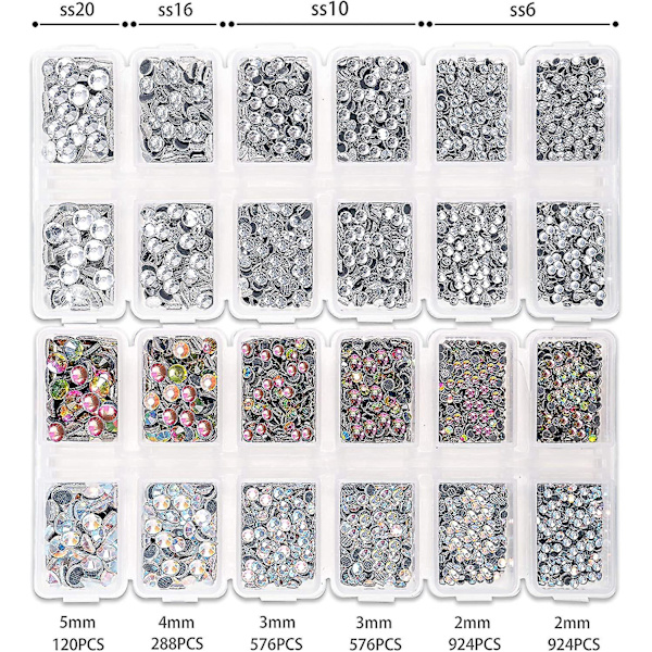 10272 st Rhinestones, Flatback Round Glass Gems Set med olika storlekar Clear