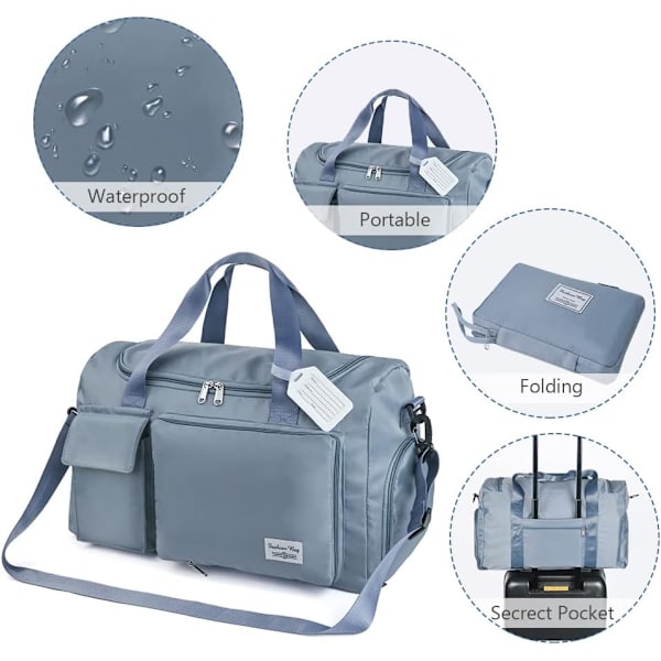Rejsetaske, Foldbar Gymtaske Overnight Weekendtasker til Kvinder, Let Hospitalspose med Vådt og Tørt Adskillelse, Stor Holdall Taske Cabi