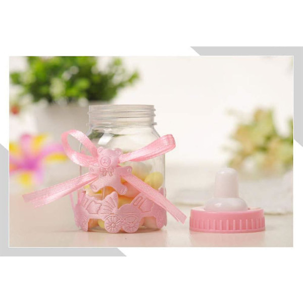 24-pakning godteriflasker med mini teddybjørn-etiketter - dåpsgaveflasker, festgodteriflasker, rosa+blå