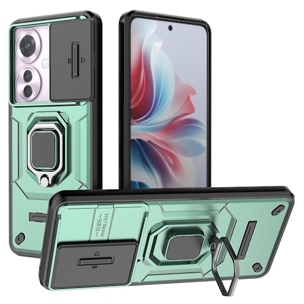 Mobilfodral för Oppo Reno11 F 5G med Ringstativ, PC+TPU Bakskal med Skjutbar Kameraskydd - Grön