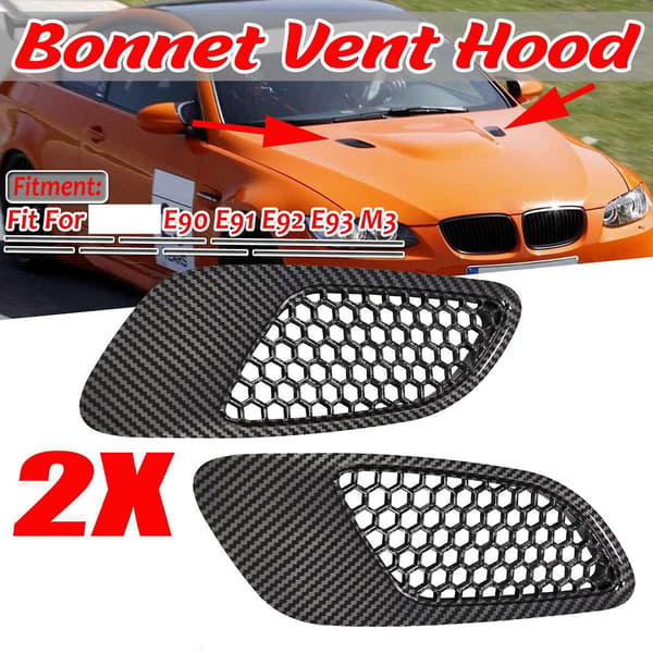 2 stk. Motorpanser Ventilasjonsåpninger Luftinntak Panser Ventilasjonsdeksel For- E90 E91 E92 E93 M3, Karbonfibermønster