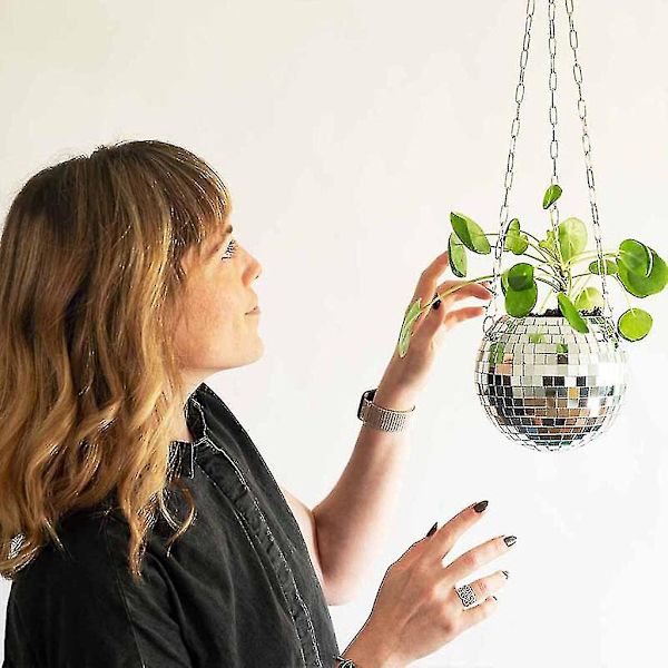 Spegeldiscokula Hängande Planterkorg Glänsande Blomkruka Fönster Växtkorg ( Storlek, färg: Rosa-15cm