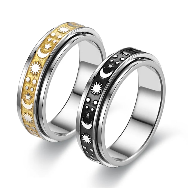 Bosomate Rostfritt Stål Ring för Kvinnor Män Måne Stjärna Roterande Ringar Tonåringar Present Storlek 6-11 Fidget Spinner 6mm 1 Styck Ny Oro 9