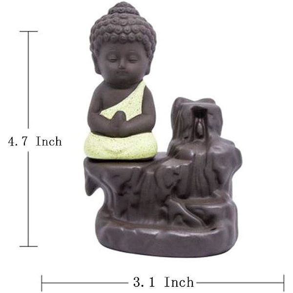Røkelsebrenner, røyk, foss, tilbakestrømningsstativ, keramisk porselen, Buddha-statue, lite munktårn, konisk stang, askeoppsamler, med 20 tilbakestrømningsrøkelse