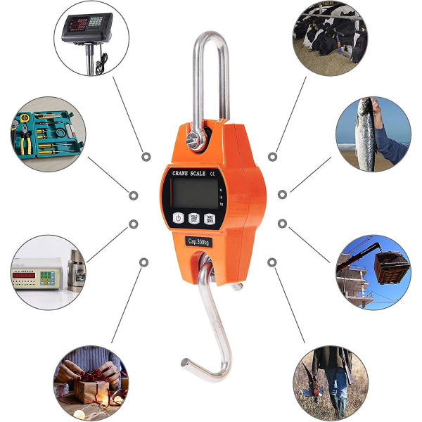 Elektronisk vægt 300kg hængende krogvægt Lcd dynamometer industriel krogvægt vægt 300kg/600lbs