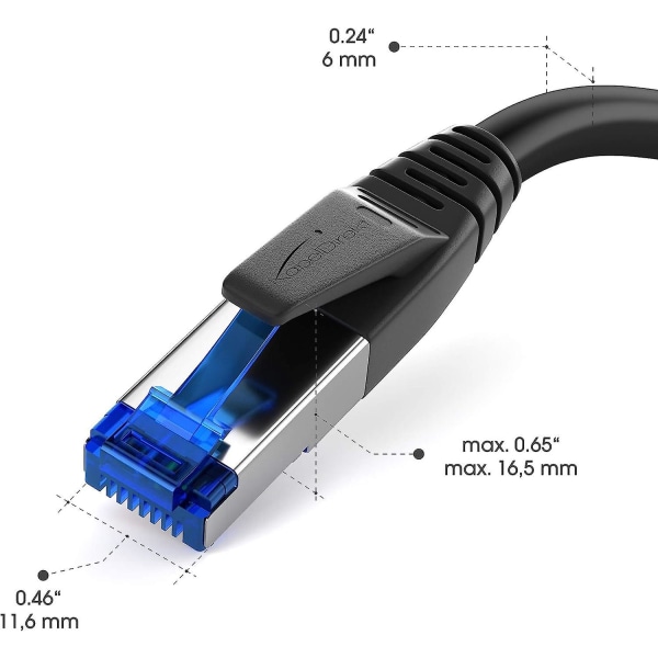 Cat 7 Ethernet-kabel med ultrasäker trippelskärmning, internetkabel och LAN-kabel \u2013 0,25 M (brottsäker nätverkskabel, 10gb