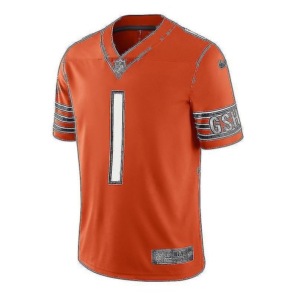 Nfl Fotball Jersey Chicago Bears Jersey Topp Kort Ermet T-skjorte 1# Fields Orange Brodert Jersey