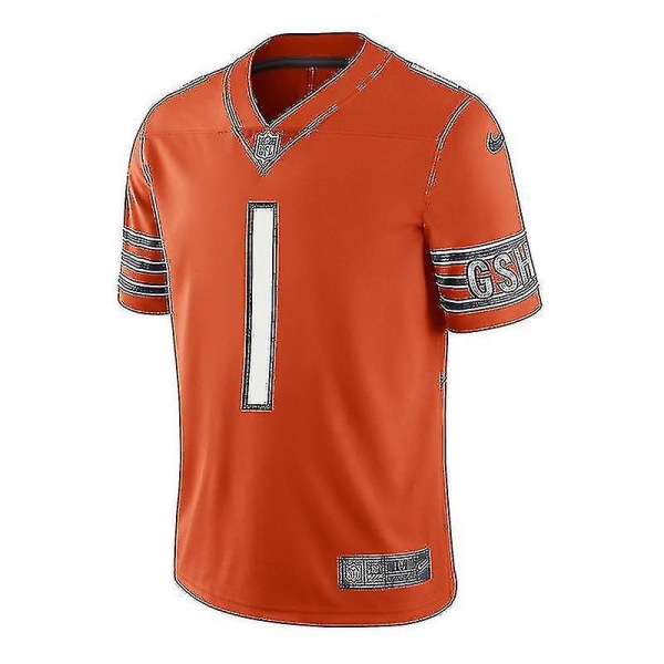 Nfl Fotbollströja Chicago Bears Jersey Top Kortärmad T-shirt 1# Fields Orange Broderad Jersey