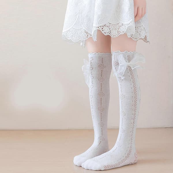 Bomuldssløjfe Over Knæstrømper Lange Strømper til Pige Åndbare Strømper Blonde Kalvestrømper Bomuldsstrømper Sorte Strømper længde 35CM Black Socks length 35CM