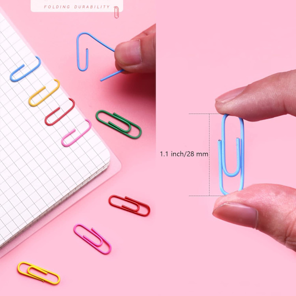 Färgade Gem, 100 st Gemklämmor Dokument Gemklämmor med Låda för Kontor Skola Kontorsmaterial Dokument Klassificerad Förvaring (28mm/1,1\", Ass