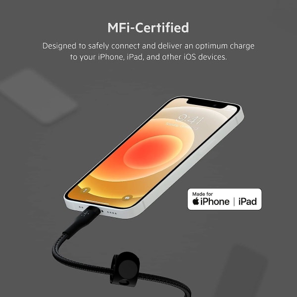 Boostchargepro Flex Punottu USB Type A - Lightning-kaapeli (2 m / 6,6 jalkaa), MFi-sertifioitu latauskaapeli iPhone 14/14 Plus, 13, 12, Pr