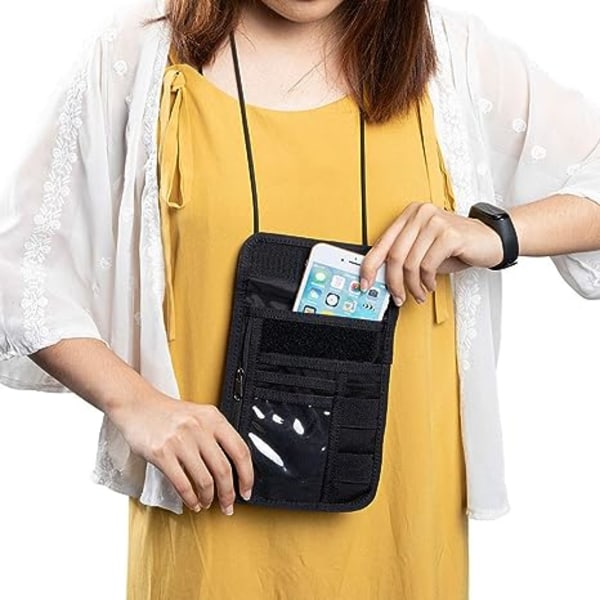 Passhållare Halspåse RFID-blockerande reshals Plånbok ID-kort Organizer med halsband (svart)