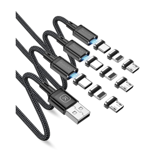 3-pack magnetisk laddningskabel, 3a snabbladdningskabel för telefonladdare Nylon flätad med LED-ljus Magnetisk USB laddningssladd Compat