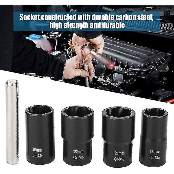 Piece Twist Socket Set, 5-delt Twist Socket Set Låsende Hjulmøtrik Bolt Stud Ekstraktor Strippere 17mm 19mm 21mm 22mm Socket Nøgle