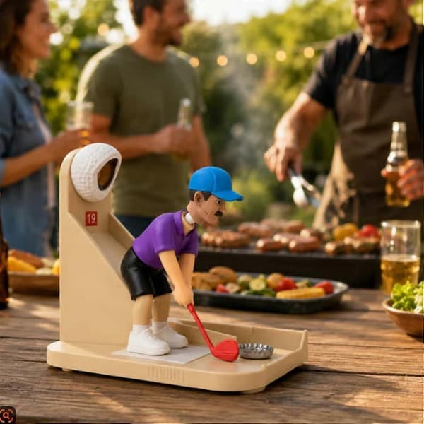 Golftema 3D-figur flaskeåbner, indbygget hætteopbevaringsbase, tilbehør til flere scener til hjemmebar, mandehulefest B