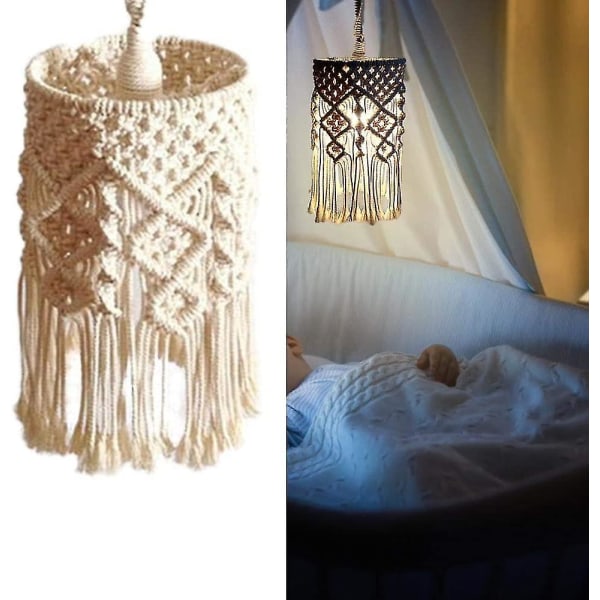Handgjord Lampskärm i Stickad, Hängande Lampskärm, Bohemisk Macrame Lampskärm för Vardagsrum, Barnkammare, Sovsal, Bohemisk Dekoration