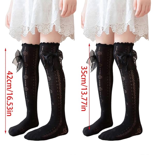 Bomuldssløjfe Over Knæstrømper Lange Strømper til Pige Åndbare Strømper Blonde Kalvestrømper Bomuldsstrømper Sorte Strømper længde 35CM Black Socks length 35CM
