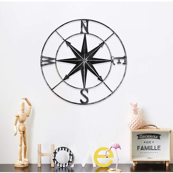 Kulunut Metallikompassi Seinäkoriste Nautical Decor Makuuhuone Olohuone Puutarha Toimisto Seinäripustus Ranta Teema Koti Sisustus (musta)