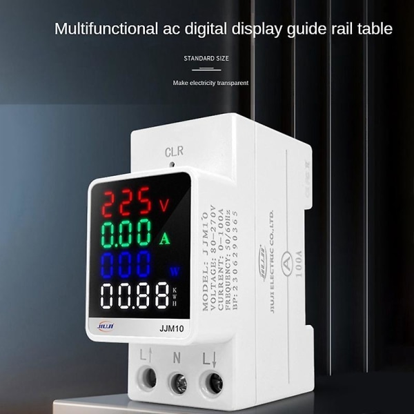 JJM10 100A AC80-270V LCD Digital El-måler Enfase Energimåler Nulstillingsfunktion Multifunktionel DIN-skinne