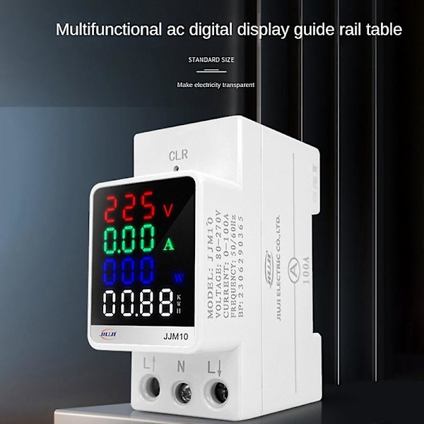 JJM10 100A AC80-270V LCD Digital Elmätare Enfas Energimätare Nyckelåterställningsfunktion Multifunktionell DIN-skena
