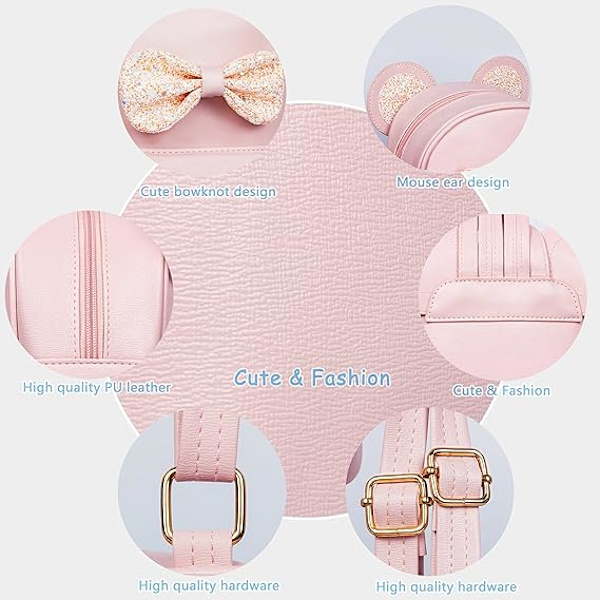 Flickor ryggsäck söta musöron rosett mini flicka ryggsäck damer liten ryggsäck småbarn ryggsäck flickor söta accessoarer liten resväska skolväska