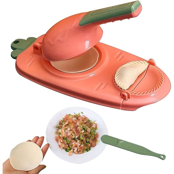 2-i-1 Dumplingtillverkare, DIY Dumplingtillverkare Form Dumplingomslagstillverkare, Kreativ Dumplingtillverkningsverktyg (Rosa)