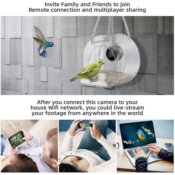 Fuglemater med kamera, HD 1080p nattversjon videokamera, Wifi Hotspot Fjerntilkobling med mobiltelefon for utendørs Bird Wa