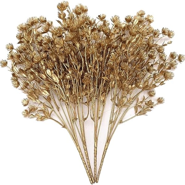 Konstgjord Gypsophila Växt - Guld 4-pack, Konstgjorda Gyllene Babysandväxter, Plast Babysandgräsbuskar Faux Buskar Inomhus Utomhus Planteringsfyllning