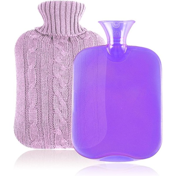Klassinen kumi, läpinäkyvä kuumavesipullo 2 litran suuritiheyksinen neulotulla cover (violetti)