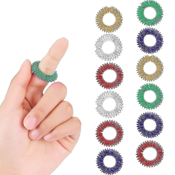 12 stykker Akupressur Ring Spiky Sensory Finger Ringe Massageringe Se