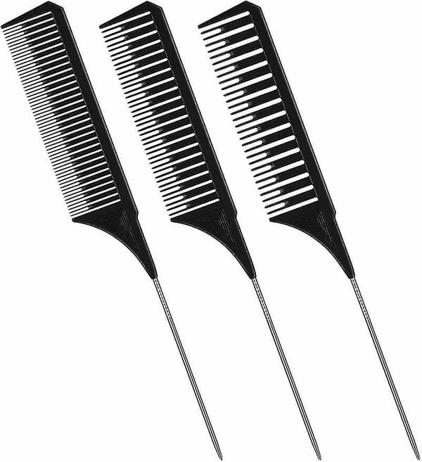 3 kokoa Premium Highlighter Comb Set Professional Braided Styling W/ Rat Tail Comb (musta)