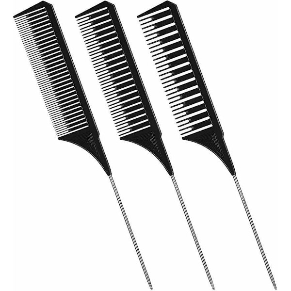 3 storlekar Premium Highlighter Kam Set Professionell Flätad Styling W/ Rat Tail Kam (svart)
