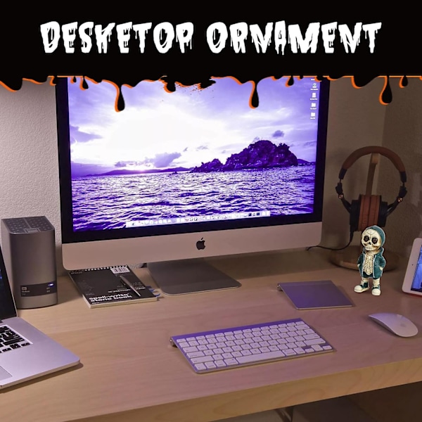 Coola Retro Skelettfigurer, Halloween Gotisk Dekoration Skalle Hartsstaty, Söt Halloween Prydnad för Hemmakontor C