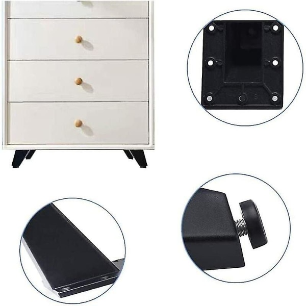 4 stycken svarta justerbara möbelfötter, möbelben i aluminiumlegering, triangulära justerbara ben kök, för skåp, soffa, co
