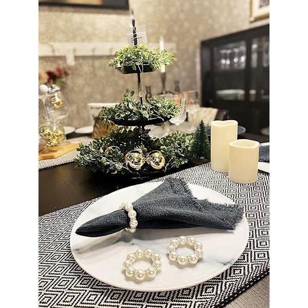 Imitation Pearl Beaded Napkin Rings Holder Set of 12, Rhinestone Serviette Rings Buckle Button for Dinner Table Decoration Parties Weddings Receptions