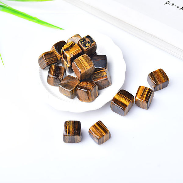 Naturlige Tigerøje Krystal Tumbled Stene 0,78\" Poleret Cube Krystal Kvarts til Chakra Meditation Balance Reiki Energi Ædelsten Hjem Dekoration Wicc