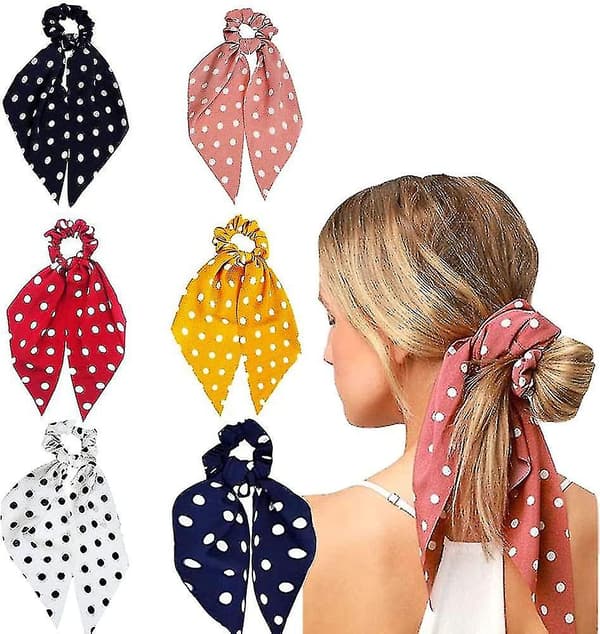6 st Scarf Hårsnoddar, Satin Rosett Hårscarf Scrunchies Elastiskt Hår