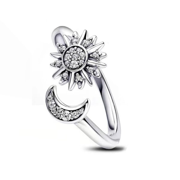 Glittrande kubisk zirkonia krona 925 sterling silver ring för kvinnor måne och blommig stil bröllop smycken PYR044 9