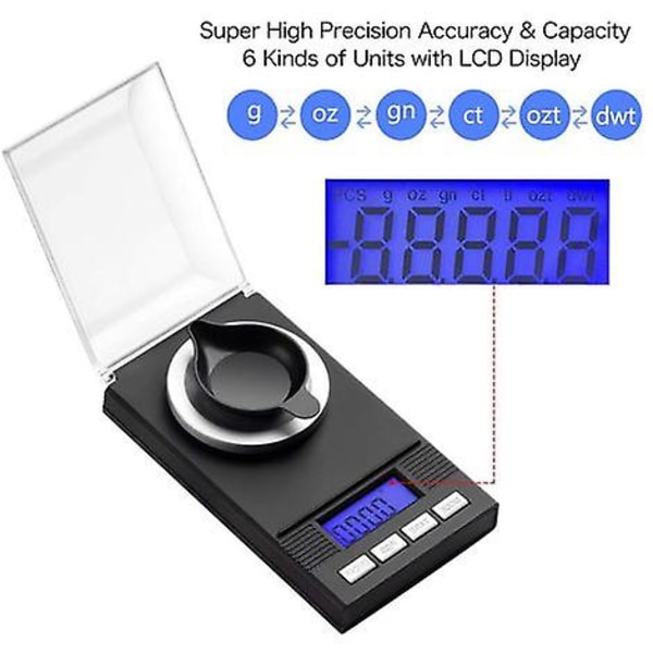 50g / 0,001g Digital Milligram Fickvåg Pro Smycken Lab Karat Pulvervåg Med Lcd-display