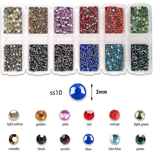 10272 st Rhinestones, Flatback Round Glass Gems Set med olika storlekar Clear