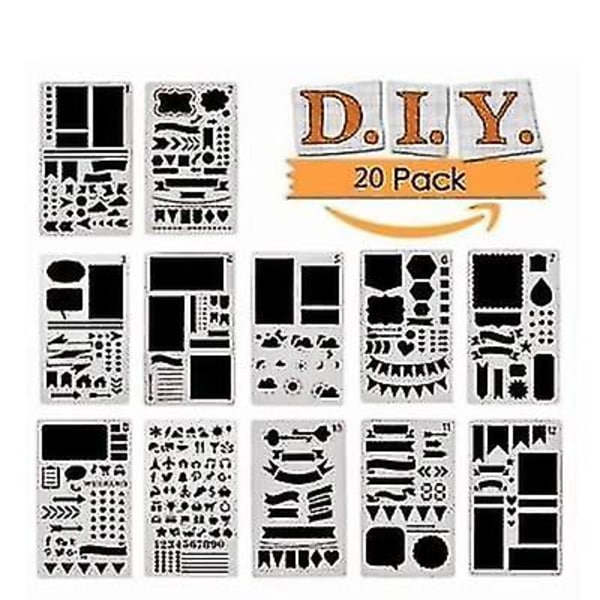 Maalausmalli 12/20 kpl Bullet Journal Stencil Set Muovi Planner Diy Piirustusmalli Planner Journal Notebook Päiväkirja Scrapbook