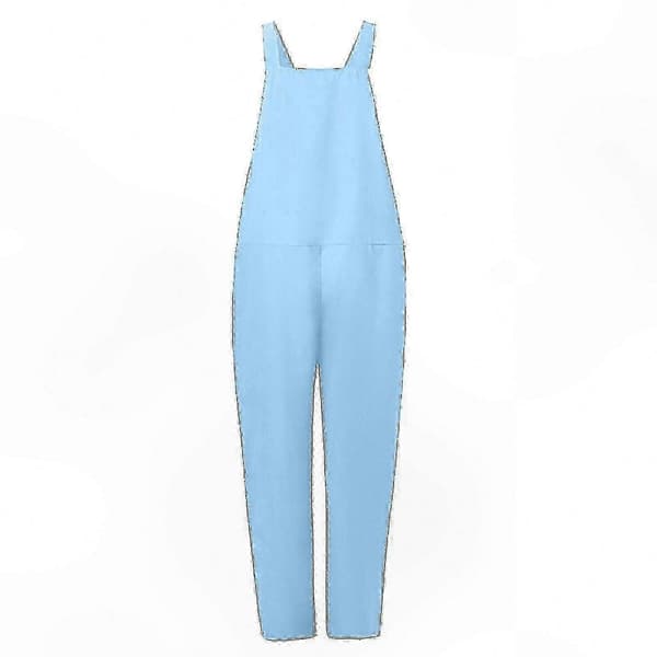 Jumpsuit til kvinder i bomuld og hør, heldragt, overalls, afslappet tøj Light Blue S