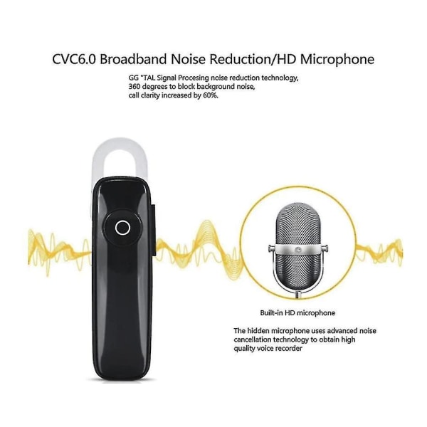 Chronus M165 trådlösa Bluetooth hörlurar, svart handsfree-samtal Business Headset Sports Earbud In-ear-hörlurar (svart)