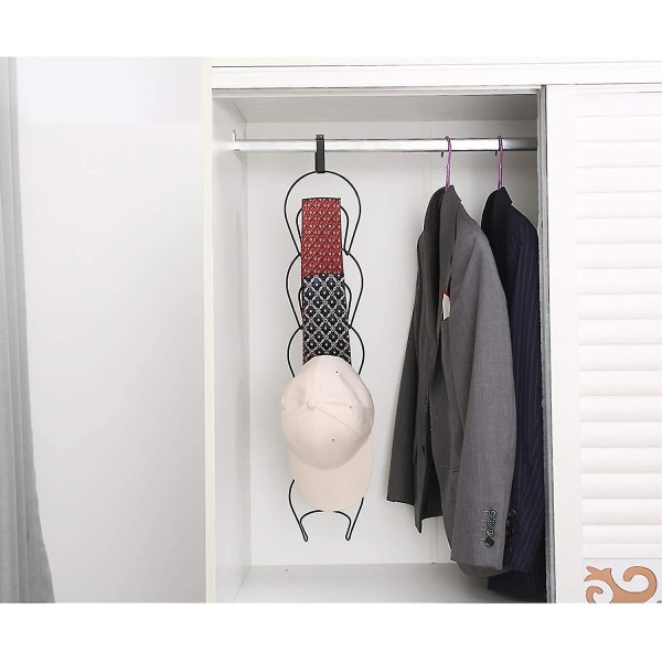5 rengas metallinen hattuteline Monikerroksinen hattuteline Oveen kiinnitettävä vaateteline, jossa 1 oven koukku baseball-lippisille Pyyhkeet Huivit (musta)