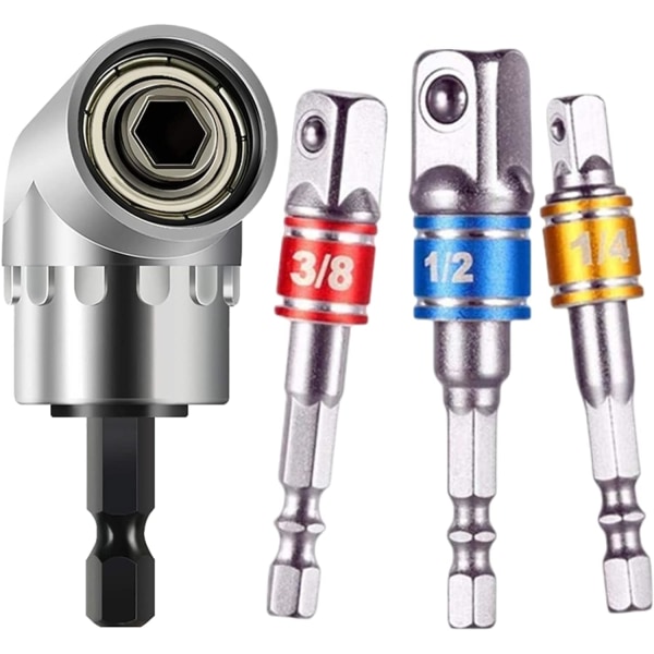 3 stk. 1/4\" 3/8\" 1/2\" Hex Sokkel Adapter Bor Bits Sæt, Impact Grade Sokkel Nøgle Adapter Forlængelsessæt, 105° Retvinklet Bor Bits Adapter Tilbehør 1/4