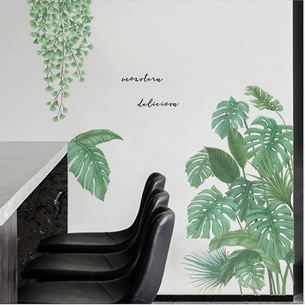 Green Plant Wall Stickers - Tropical Leaves Wall Decals For Bedroom, Living Room, Dining Room