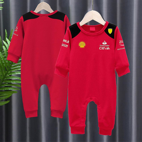 Tib 2023 Forår og efterår Nye babyer drenge og piger F1 Racing Udendørs Ekstremsport Red Team 16 # 55 # Driver Bodysuit Baby One Piece