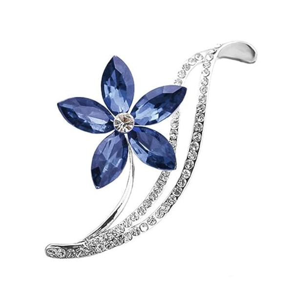 Vintage kvinnlig fembladig blomma kristall broschnålar Kreativa strass Bröstnålar Badge Lapel Pin (blå)