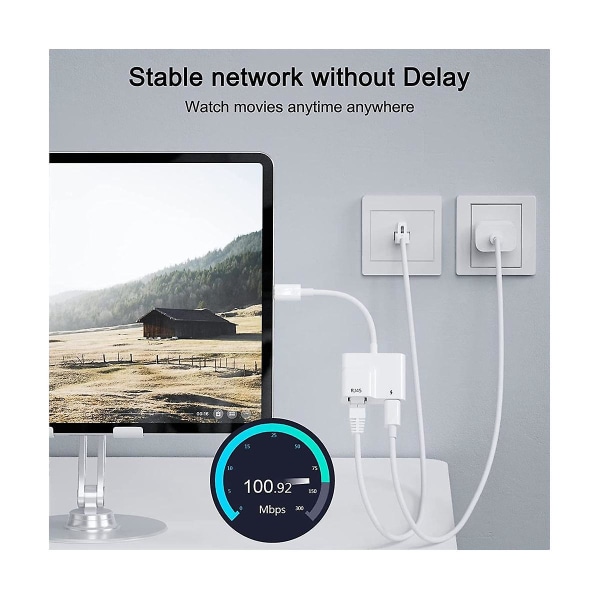 USB-C - Ethernet-sovitin, USB Type-C - RJ45 Gigabit Ethernet LAN -sovitin 60 W:n laturilla, sopii /p