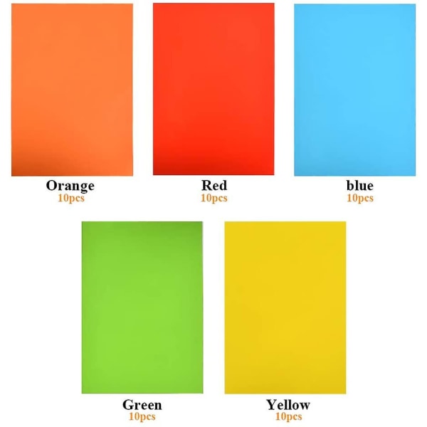 50 ark selvklebende farget papir A4 297 * 210 mm, for adresseetiketter og utskrift, egnet for lasere, kopimaskinutskrift (5 farger)